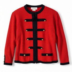 Saks Fifth Avenue Red Black Military Sweater Jacket Lambswool Size 14